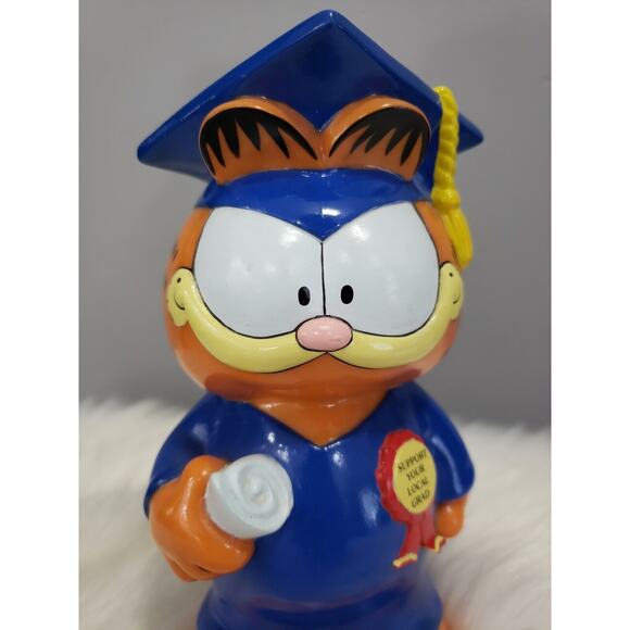 RARE 1981 Graduation Garfield Coin Bank Piggy Bank Vintage Open House Decor Gift - Picture 6 of 7